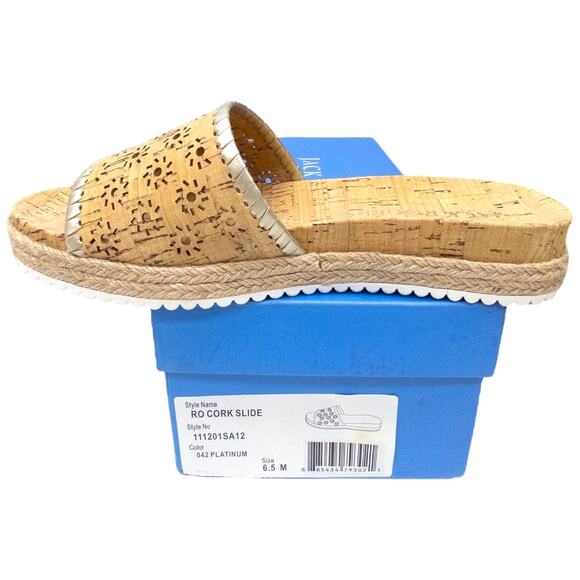 Jack Rogers Silver Metallic Floral Espadrille Cork Slide Sandals Womens Size 6.5 - Picture 1 of 8